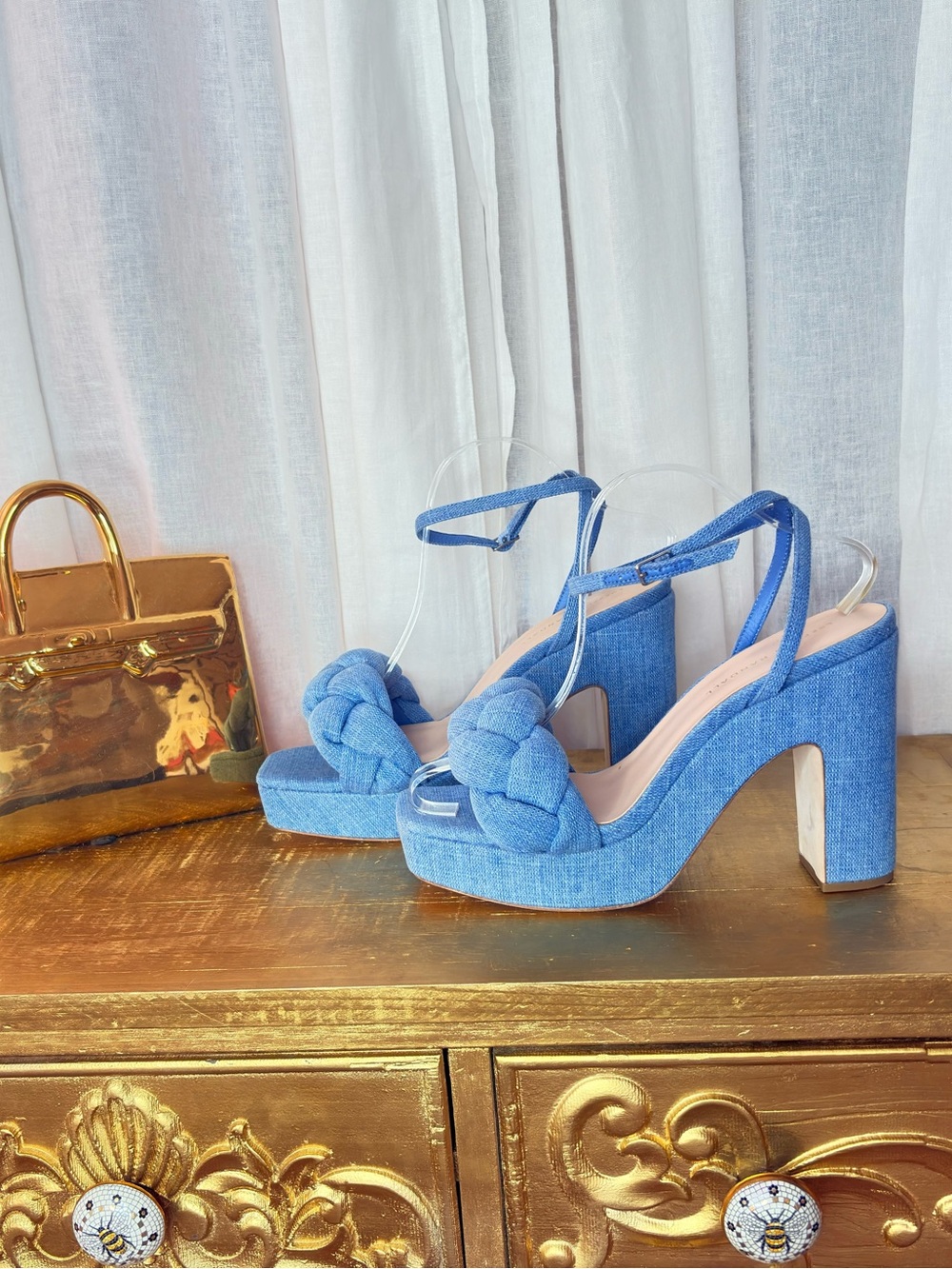 Loeffler Randall Fae Blue Braided Platform Sandals 10 NEW